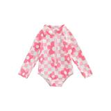 GXFC Toddler Baby Girl One Piece Swimsuits Infant Long Sleeve Zip-up Ruffle Floral Graphic Print Swimwear Rash Guards Beach Bathing Suit 6M-3T