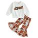 Calsunbaby Kids Baby Girl 2Pcs Fall Outfits Long Sleeve Floral Letter Tops and Bell Bottoms Suit Toddler Halloween Clothes