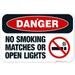 Danger No Smoking Matches Or Open Lights Sign OSHA Danger Sign 12x18 Aluminum