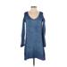 Cloth & Stone Casual Dress - Shift Scoop Neck Long sleeves: Blue Print Dresses - Women's Size X-Small