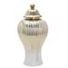 House of Hampton® Gaida Ceramic Beloved Ceramic White & Silver Ginger Jar Vase w/ Lid Ceramic in White/Yellow | 12 H x 6.5 W x 6.5 D in | Wayfair