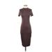 Shein Casual Dress - Midi High Neck Short sleeves: Brown Print Dresses - Women's Size 4