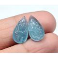 Aaa Quality Natural Blue Aquamarine Carving Gemstone 2 Pcs Pair Earrings Size Pear Shape Carved Loose 11.40 Ct 17x9x5 Mm