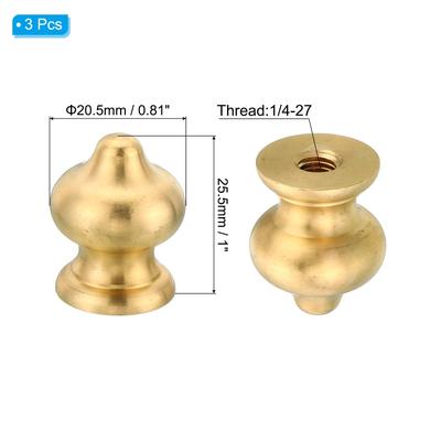 3pcs 1/4-27 Lamp Finial Cap Knob Brass Lamp Shade Harp Top Screw 20.5x25.5mm - Brass Tone