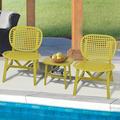 OWSOO 3 Pieces Hollow Design Patio Table Chair Set All Weather Conversation Bistro Set Outdoor Coffee Table with Open Shelf and Chairs with Widened Seat for Balcony Garden Yard Yellow