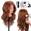 Mannequin Head with 100% Human Hair TopDirect 18 Dark Brown Real Hair Cosmetology Mannequin Head Hair Styling Hairdressing Practice Training Doll Heads with Clamp Holder and Tools