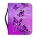 Xoenoiee Purple Butterfly Pattern Faux Leather Bible Cover for Men Boys Women Girls Christian Bible Case with Handle Carrying Book Case Protector Bible Tote Handbag Gifts L