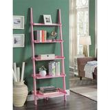 Pemberly Row Bookshelf Ladder with Five Tiers in Bright Pink Wood Finish