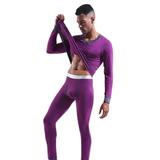 Shpwfbe Mens Underwear V-Neck Tight Seamless Base Color Matching Suit Long Johns