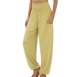 Mother s Day POROPL Cargo Pants for Women Clearance Under $20 Casual Loose Solid High Waist Wide Leg Pocket Straight Woman Black Cargo Pants Yellow Size 4