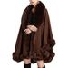 PIKADINGNIS Women Faux Fur Trim Poncho Wrap Warm Winter Sweater Cardigan Cold Weather Shawl Coat