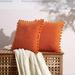 WhizMax Plush Pillow Covers Faux Fur Throw Pillowcase Stripe Decorative Cushion Cover Pom Pom Design 18 x18 Orange 2 Pack