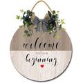 Eveokoki 12 Wood Plaque Welcome to Our Beginning Sign Rustic Welcome Wedding Sign Welcome to Our Wedding Sign Round Wooden Printable Wedding Reception Poster