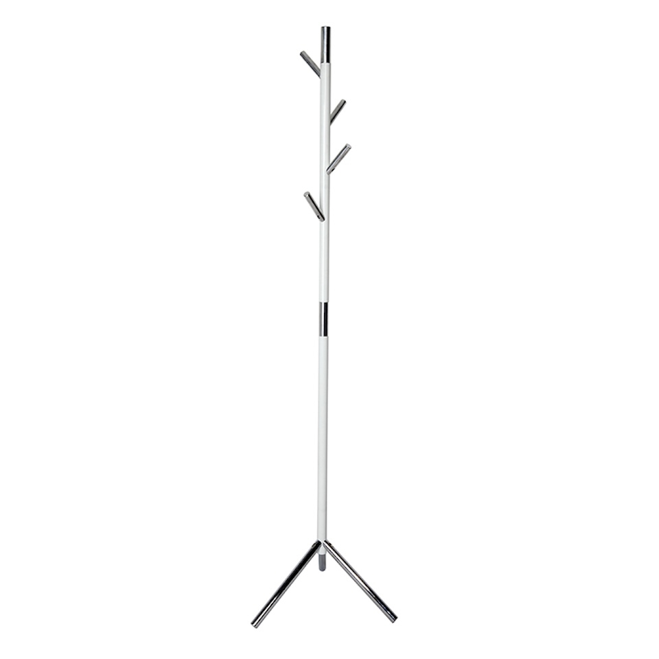 PROREGAL Schicker minimalistischer Garderobenständer mit 4 Aluminiumhaken | Höhe 180cm | Weiß, Haken verchromt Image