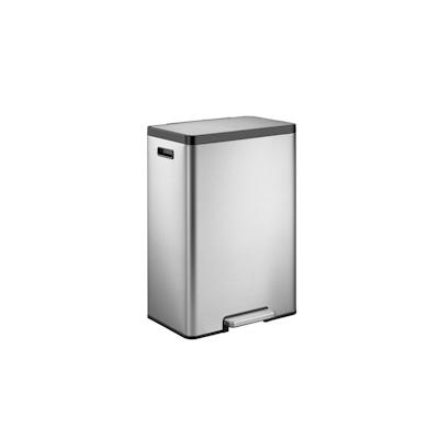 PROREGAL Rechteckiger Treteimer aus gebürstetem Edelstahl mit Soft-Close-Deckel & handlichen Kunststoffgriffen | 30 Liter, 64x29,5x36,5cm | Silber Image