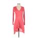 Bebe Casual Dress - A-Line V-Neck Long sleeves: Pink Solid Dresses - Women's Size X-Small