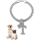 Icemond Rhinestone Studded Initial Pendant 18 Cuban Chain Fashion Costume Jewelry Necklace for Dogs Cats in Gold Rhodium Tone