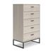 Zed 51 Inch 5 Drawer Chest, Natural Beige Wood Frame, Black Metal Base