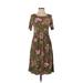 Chris & Carol Casual Dress: Green Floral Motif Dresses - Women's Size Small