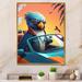 Trinx Blue Bird Wearing Sunglasses in Sportscar - Animals Bird Fashion Wall Art Living Room Metal in Blue/Orange | 32 H x 24 W x 1 D in | Wayfair