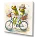 Trinx Green Frogs Riding A Bike - Animal Frog Wall Art Living Room Canvas, Cotton in Gray/Green | 16 H x 16 W x 1 D in | Wayfair