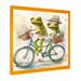 Trinx Green Frogs Riding A Bike - Animal Frog Wall Art Living Room Canvas, Cotton in Gray/Green | 24 H x 24 W x 1 D in | Wayfair