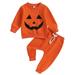 Calsunbaby Kids Toddler Baby Girl Boy Halloween Outfits Long Sleeve Pumpkin Face Print T-Shirt and Pants Set Baby Clothes Suit