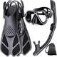 Zenoplige Snorkel Set Adults with Flippers, Snorkel Mask with Adjustable Swim Fins, Snorkelling Packages Snorkel Mask and Flippers Set with Carrying Bag for Beginners and Snorkelers