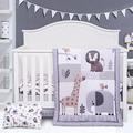 JISEN 4 Piece Crib Bedding Set for Girls Boys Soft Baby Crib Bedding Set Nursery Bedding Sets - Crib Quilt Crib Sheet Pillowcase Crib Skirt Jungle Animals, (CMG02149)