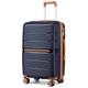 British Traveller Luggage Cabin Suitcase Lightweight Durable PP Hard Shell Carry On Luggage with 4 Wheels Spinner and TSA Lock(Navy, 55cm 36L)