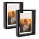 WIFTREY 2 Pack 5x7 Black Floating Picture Frames, Double Glass Side Floating Photo Frame Displays Photo up to 7x9 for Table Top Wall Hanging