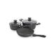 Anthracite Grey 5pce Kitchen Cookware Non Stick Frying Pan Saucepan Cooking Stock Pot Full Pan Set with Lids - Black Soft Handles