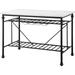 Kitchen Island with Marble Top and Slatted Shelf Black and White- Saltoro Sherpi