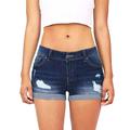 Finelylove Ripped Jean Shorts Womens Bike Shorts Low Waist Rise Walking Solid Navy XL