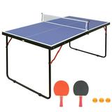 Midsize Table Tennis Table Set Indoor Outdoor Ping Pong Table for Adults Kids Foldable & Portable Table Tennis Table with Net 2 Table Tennis Paddles and 3 Balls