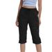 Workout Pants for Women Elastic Waist Drawstring Straight Leg Capri Pants Casual Outdoor Lounge Trouser with Pockets Black