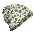 Geometric Unisex Beanie Zigzag Chevron Circle Hiking Outdoors Yellow Black White by Ambesonne