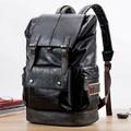 Men s Leather Backpack Shoulder Bag Weekender Travel Laptop Daypack Black