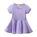 ZRBYWB Summer Girl Clothes Solid Color Crew Neck Short Sleeve A Line Knee Length Dress Casual Home Outing Suitable Baby Clothing