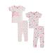 Cutie Pie Dreamers Baby Girl & Toddler Girl Short Sleeve Snug Fit Cotton Pajamas Set 4-Piece (12M-4T)