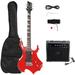 Lomubue Glarry Flame Shaped Electric Guitar with 20W Electric Guitar Sound HSH Pickup Novice Guitar Audio Bag