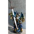 Blue Gold Royal Knight Armored Dragon With Gothic Sword Letter Opener Figurine