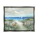 Stupell Industries Tranquil Beachside Flower Meadow Ocean Sailboats Scene Painting Luster Gray Floating Framed Canvas Print Wall Art Design by Nan