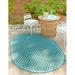 Rugs.com Outdoor Lattice Collection Rug â€“ 5 x 8 Oval Teal Flatweave Rug Perfect For Living Rooms Large Dining Rooms Open Floorplans