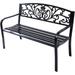 GxIne 50 Patio Garden Bench Loveseats pp Yard Furniture Black Steel Cast Iron Frame Chair Metal Bench Outdoor with Floral Scroll Pattern