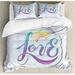 Pride Duvet Cover Set King Size Love Lettering in Cloud Shape with Rainbow Pastel and Cute Tones Illustration Decorative 3 Piece Bedding Set with 2 Pillow Shams Multicolor by Ambesonne