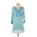 Vineyard Vines Casual Dress - Mini Tie Neck 3/4 sleeves: Green Print Dresses - Women's Size X-Small