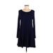Lush Casual Dress - Mini Scoop Neck Long sleeves: Blue Print Dresses - Women's Size Medium