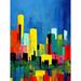Abstract Bright Midcentury Style Colourful Cityscape Skyline Painting Blue Red Yellow Teal Unframed Wall Art Print Poster Home Decor Premium