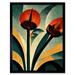 Single Art Deco Flower Painting Coral Navy Green Beige Art Print Framed Poster Wall Decor 12x16 inch